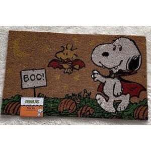 Peanuts Snoopy Woodstock Halloween Vampire BOO Outdoor Coir Door Mat 18 X30” NEW